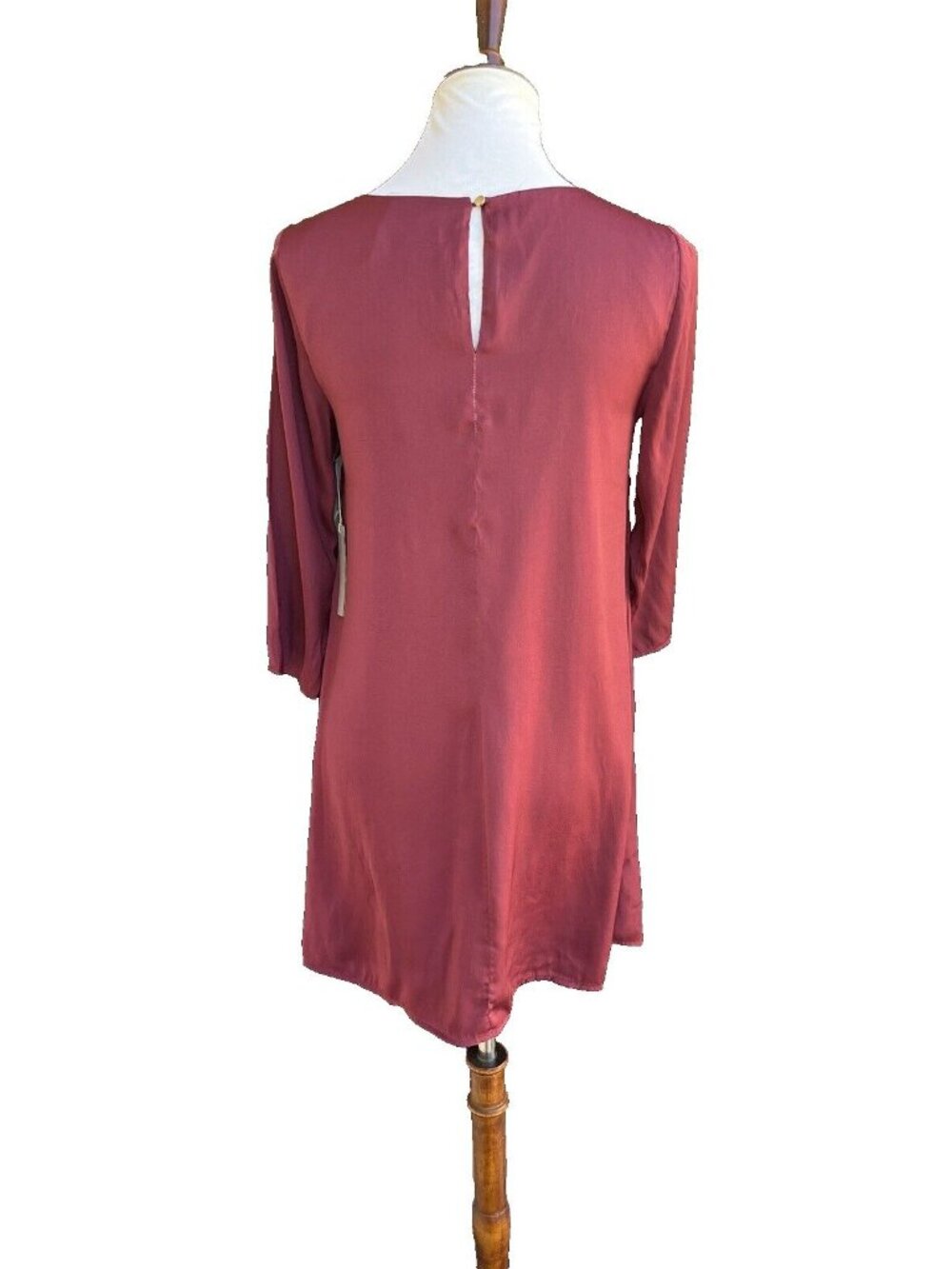Tart Collections Burgundy Satin Shift Dress XS | Long Sleeve | Boho | Holiday | - Picture 14 of 15